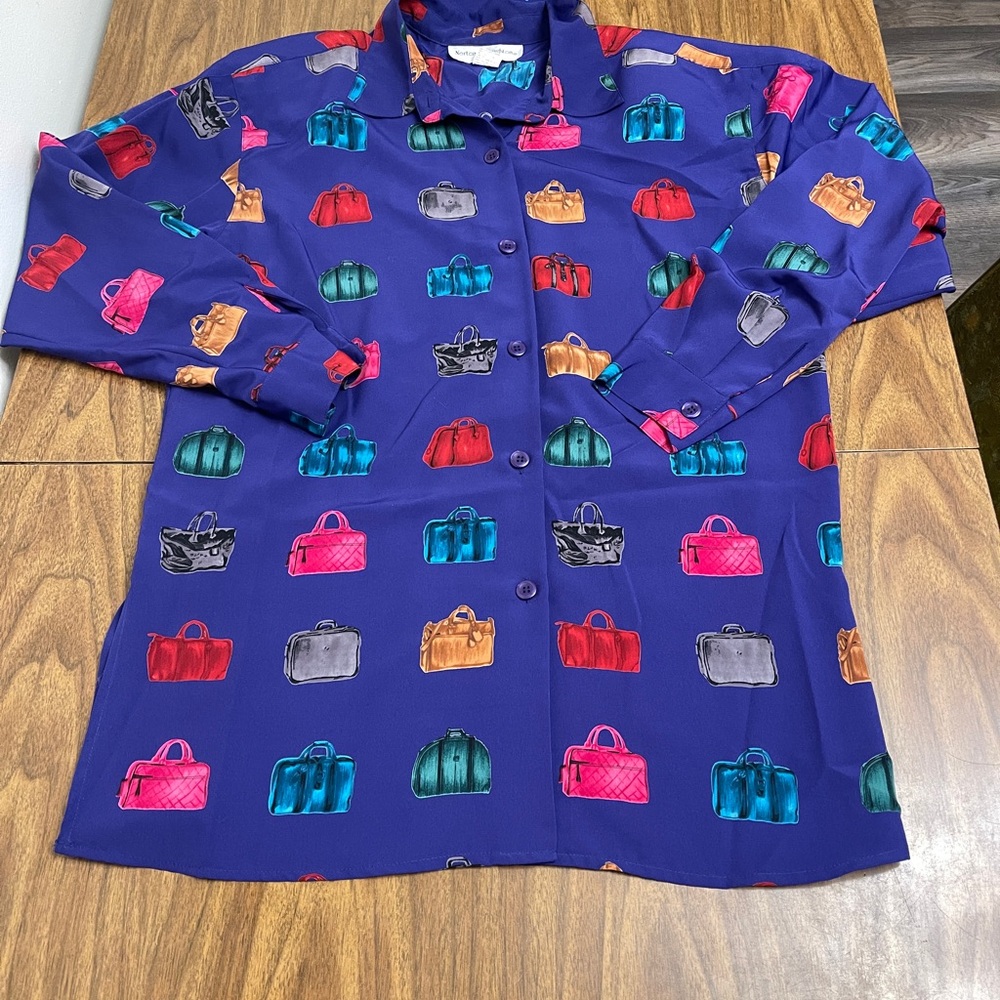 Vintage Norton McNaughton Handbag Purse Print Button Down Blouse